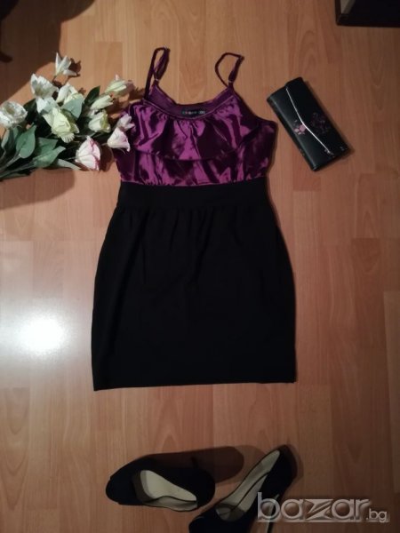 Нови рокли с презрамки в лилаво и черно и синьо и черно, снимка 1