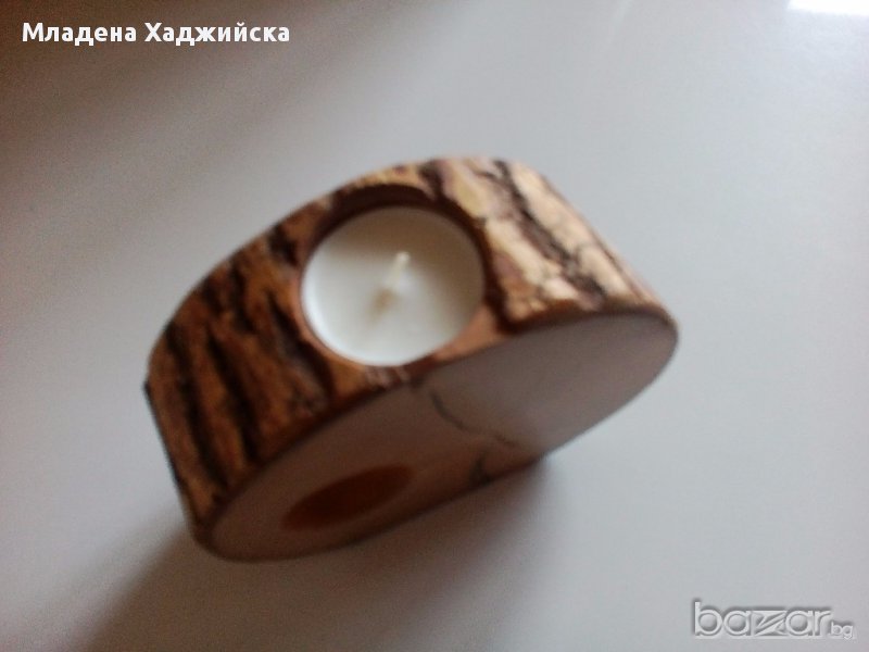 дървен свещник за чаена свещ, снимка 1