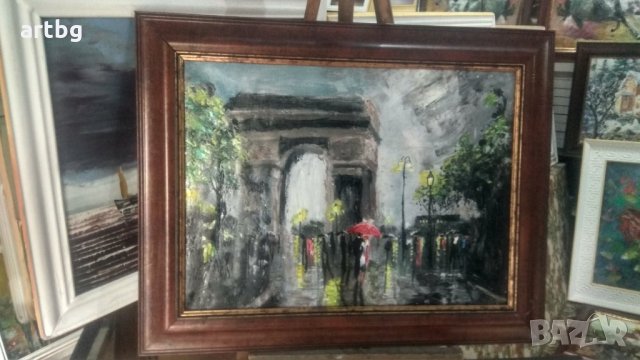 Автентична картина "Париж, дъждовно", снимка 2 - Картини - 24697789