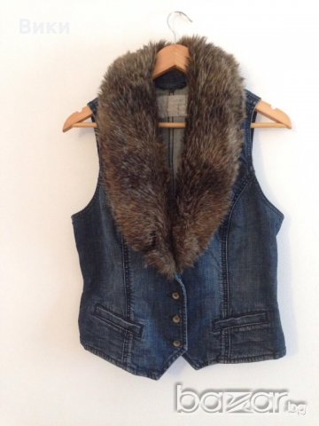 дънков елек с пухена яка esprit, снимка 1