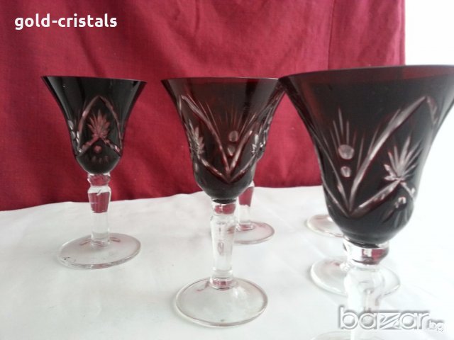 кристални чаши цветен червен кристал, снимка 7 - Антикварни и старинни предмети - 20027062