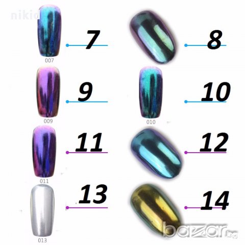 цветен огледален фин прах за нокти пудра UV огледален пигмент хромиран ефект блясък пигмент маникюр, снимка 3 - Декоративна козметика - 16197335