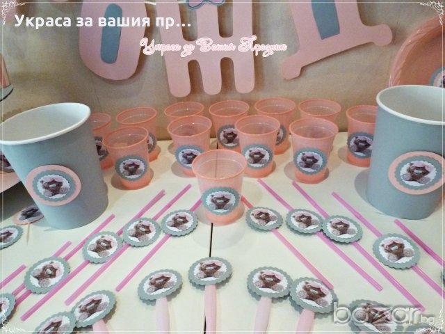 украса и аксесоари за детски рожден ден  мече розово и сиво, снимка 6 - Детегледачки, детски центрове - 20215301