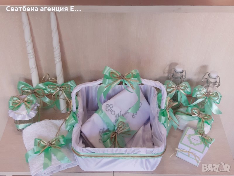 Комплект за Кръщене в цвят мента+канап, снимка 1