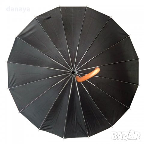 564 Класически автоматичен чадър за дъжд черен 16 ребра 98см дамски чадър мъжки чадър, снимка 5 - Други - 22731174