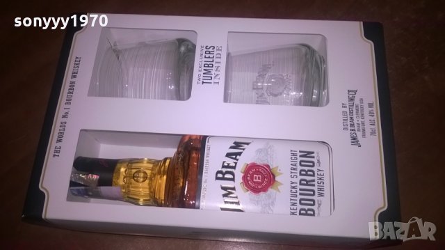 поръчани-стъкло-само стъкло-jim beam-празна бутилка и 2 чаши за колекция, снимка 2 - Колекции - 23803784