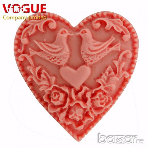 сърце с гълъби сватба Свети Валентин силиконов молд форма за украса торта с фондан шоколад, снимка 3 - Форми - 15398943