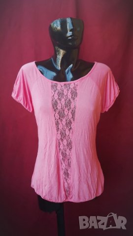 Розова тениска трико с ластици и дантела Л, снимка 1