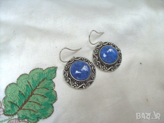 Ажурни Авторски Сребърни Обеци с Натурални Лазурити, снимка 3 - Обеци - 24493018