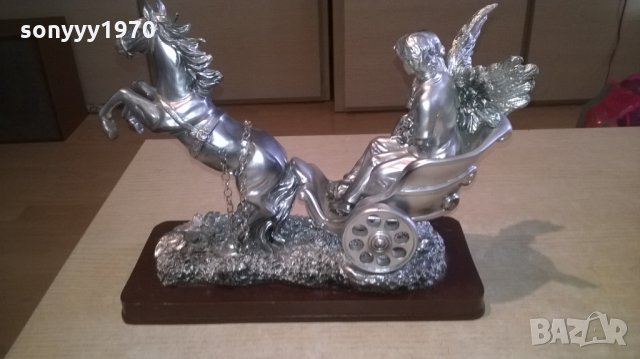 кон с младоженци-красива тежка фигура-32х23х12см, снимка 4 - Антикварни и старинни предмети - 24715471