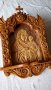 Дърворезба-домашен иконостас с резбована икона "Богородица с младенеца", снимка 3