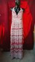 Червено-бяла дълга рокля с гол гръб Л, снимка 1 - Рокли - 22414534