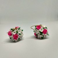 Обици букет  от ръчно изработени цветя от полимерна глина , снимка 3 - Обеци - 22145094