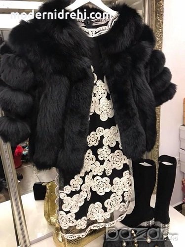 Дамско черно палто от лисица, снимка 1