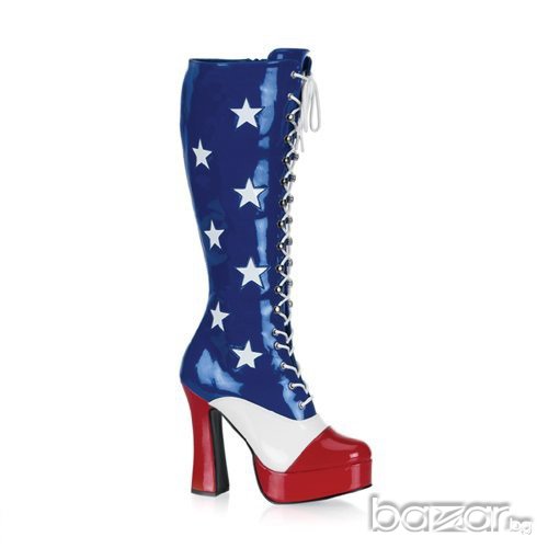 Ново!!!екстравагантни ботуши лак- Американското знаме-номер 41,5, снимка 1