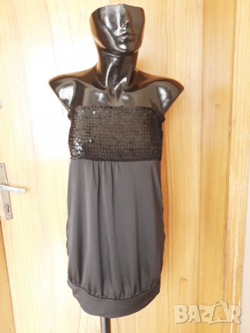 Черна еластична туника бюстие с пайети от полиестер С/М, снимка 1