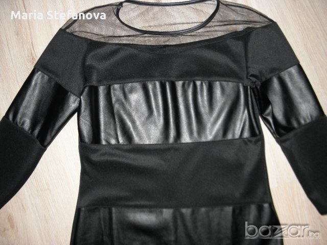 Нова черна рокля с кожа, снимка 1