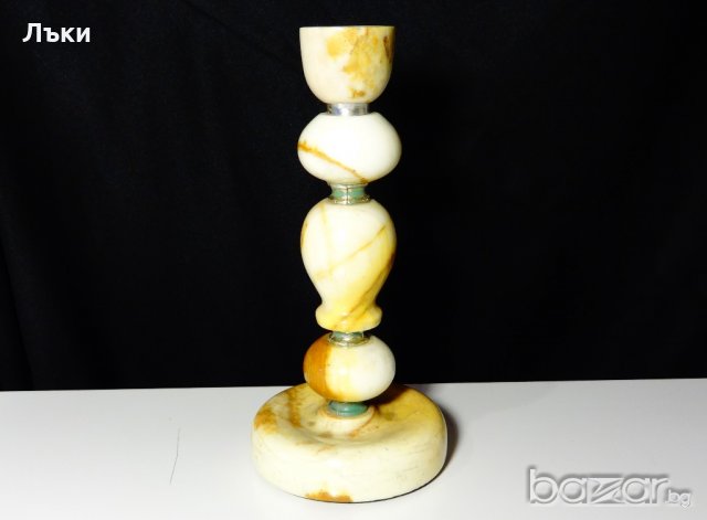 Старинен свещник от оникс и бронз 730 гр. , снимка 3 - Антикварни и старинни предмети - 20384250