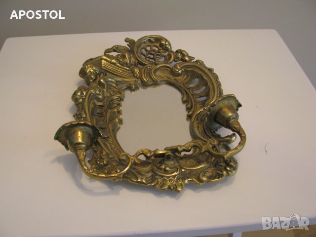 огледало бронзово 2бр свещник, снимка 2 - Антикварни и старинни предмети - 25173787