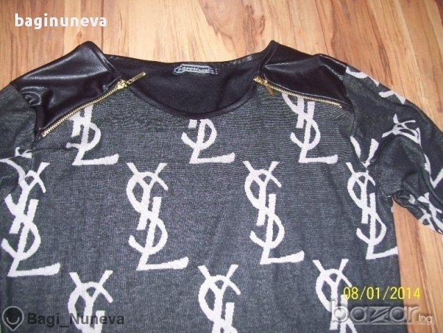 дамска блузка-туника с кожени ръкави на YSL реплика-размер- Л - Хл, снимка 3 - Туники - 8801593