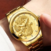 Златни Мъжки Часовници с 3D Дракон, снимка 10 - Мъжки - 24356384