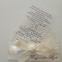 Сватбена покана в бяла перла и сатен, снимка 2 - Покани - 20767172
