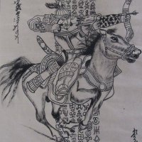 Картина Чингиз хан на кон върху оризова хартия от Монголия, снимка 12 - Колекции - 20252981