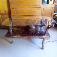  ръчно изработена маса от дърво и стъкло , снимка 2 - Маси - 22374302