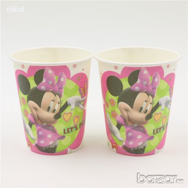 Мини Маус minnie mouse розов фон 10 бр картонени чаши парти рожден ден, снимка 1
