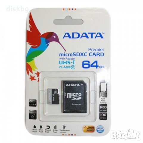 Бърза MicroSD 64GB ADATA Class10 - нова карта памет, запечатана, снимка 3 - Карти памет - 21854829