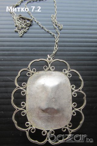 сребърен медальон с голям  камък, снимка 6 - Колиета, медальони, синджири - 16940090