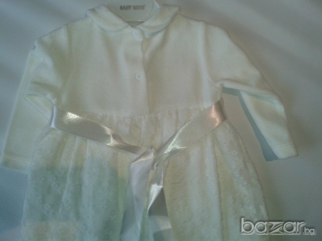  Бяла Детска Рокля  памучен плюш с дантела, тип балон, снимка 6 - Бебешки рокли - 9540453