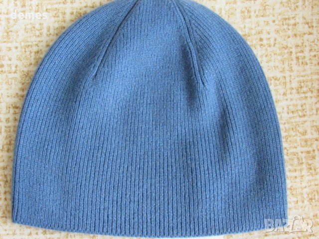 Синя мъжка машинно плетена шапка, 100% кашмир, Монголия, снимка 3 - Шапки - 25908226