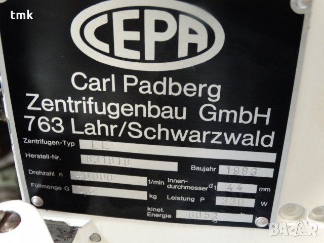 Центрофуга лабораторна CEPA, снимка 9 - Други машини и части - 24843429