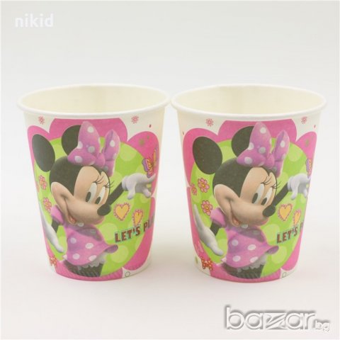 Мини Маус minnie mouse розов фон 10 бр картонени чаши парти рожден ден