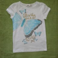 Бяла тениска Н&М за момиче на 4-6 години, размер 110/116, нова, снимка 1 - Детски тениски и потници - 18615016