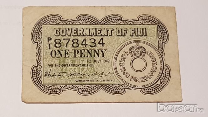 X RARE 1942 GOVERNMENT OF FIJI ONE PENNY, снимка 1