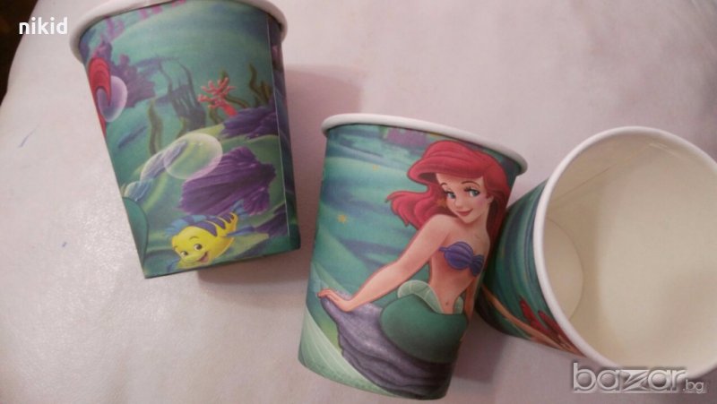 Малката Русалка Ариел 10 бр картонени чаши парти рожден ден, снимка 1