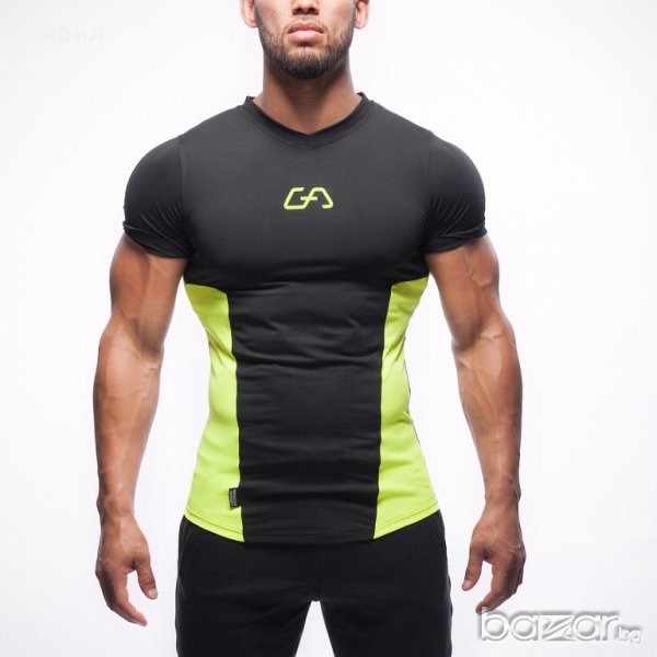 Маркови тениски за фитнес Gym Aesthetics Черно със Зелено, снимка 1