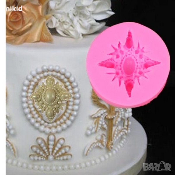 Декоративна брошка с перли и върхове силиконов молд за фондан украса торта декорация шоколад, снимка 1