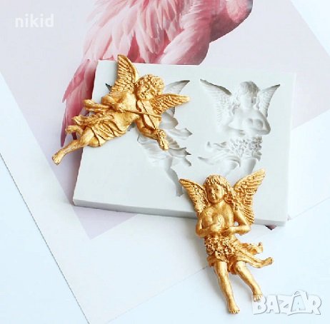 2 големи ангела с цигулка и сърце силиконов молд форма декорация торта фондан пита , снимка 2 - Форми - 26081380