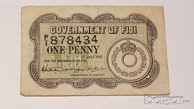 X RARE 1942 GOVERNMENT OF FIJI ONE PENNY, снимка 1 - Нумизматика и бонистика - 19133390