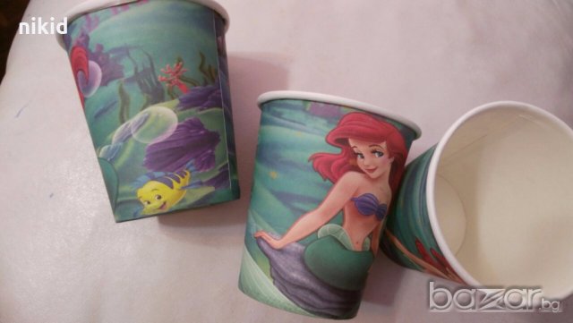 Малката Русалка Ариел 10 бр картонени чаши парти рожден ден