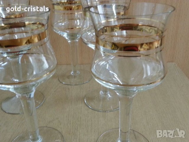 Стъклени чаши с златен кант, снимка 5 - Антикварни и старинни предмети - 25547637