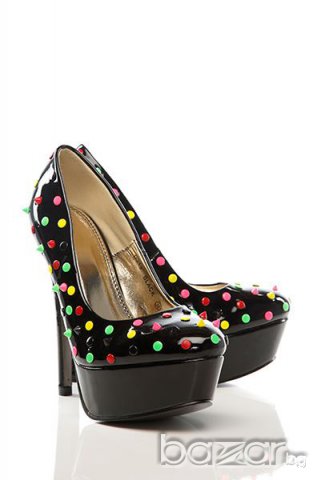 Ликвидация!Черни лачени обувки с цветни капси Black-D019, снимка 2 - Дамски обувки на ток - 7042331