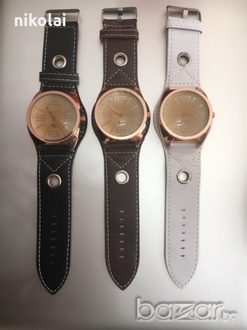 Стилен Ръчен часовник Унисекс черен, кафяв и бял, снимка 1 - Други - 21164381