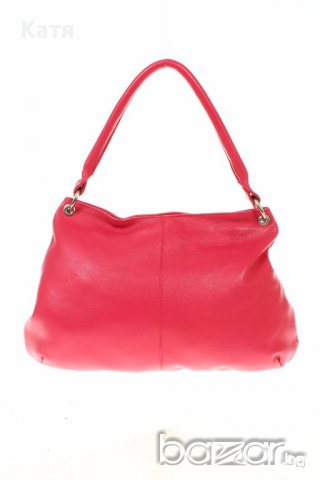 Червена дамска чанта, естествена кожа + портфейл подарък