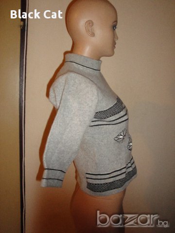 Нов кокетен сив дамски пуловер с поло яка, дамска блуза с дълъг (3/4) ръкав, топ, снимка 5 - Блузи с дълъг ръкав и пуловери - 9219696