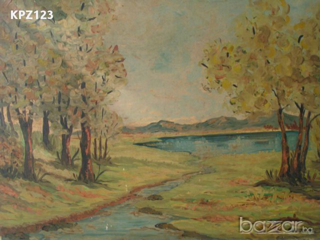 Пейзаж с езеро масло, М.Михайлов, снимка 3 - Картини - 12781267
