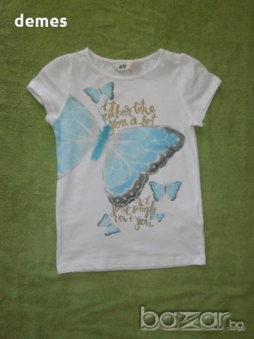 Бяла тениска Н&М за момиче на 4-6 години, размер 110/116, нова, снимка 1 - Детски тениски и потници - 18615016
